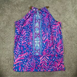 Lilly Pulitzer Bowen Halter Top Pundy Blue La Zebra Engineered Size Medium EUC